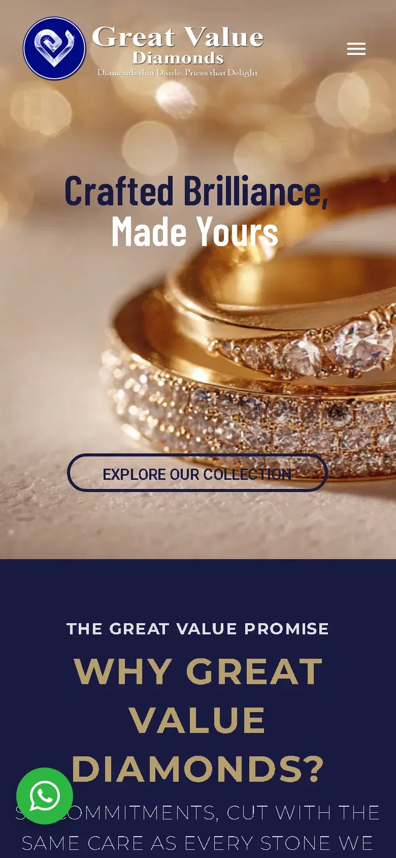 Great Value Diamonds website homepage on a phone