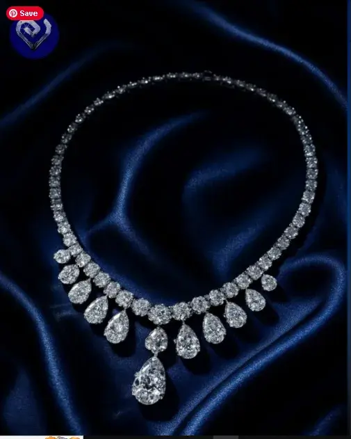 Great Value Diamonds social creative of a diamond drop necklace on dark blue satin